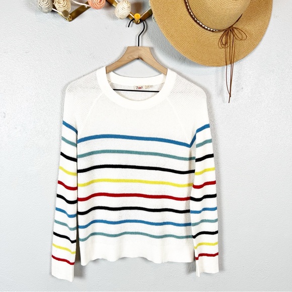Faherty Throwback Crew Striped Sweater Organic Cotton Cashmere Waffle Knit Small - Picture 7 of 8